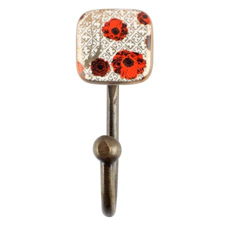 Red Flower Square Ceramic Iron Wall Hook